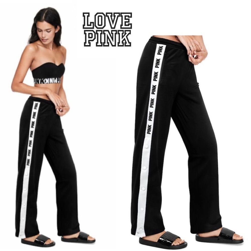 Victoria’s Secret PINK Side Snap Tear Away Track Pants Logo Joggers Size XS